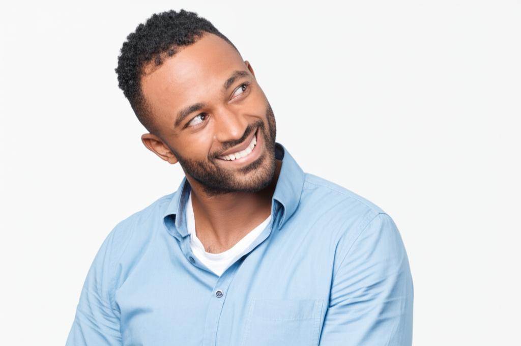 Man looking confident and happy after overcoming a problem