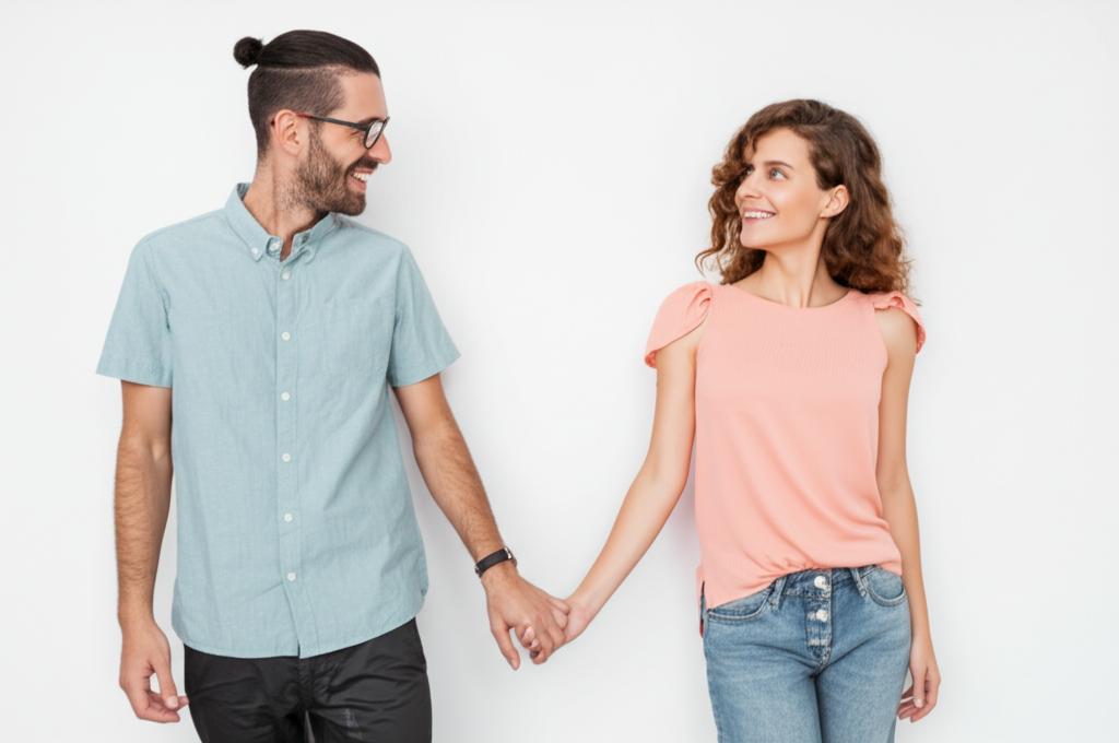 A happy couple holding hands and smiling, suggesting improved intimacy and relationship