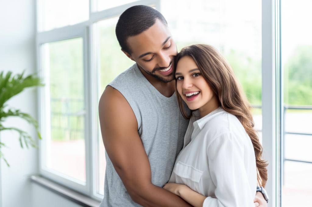 happy couple embracing