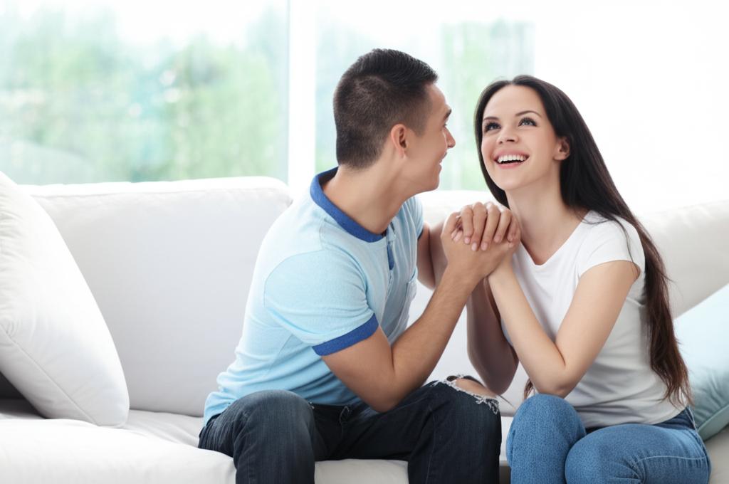 happy couple holding hands after resolving intimacy issues