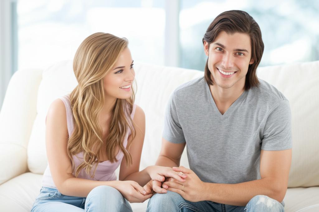 Happy couple holding hands in a relaxed setting