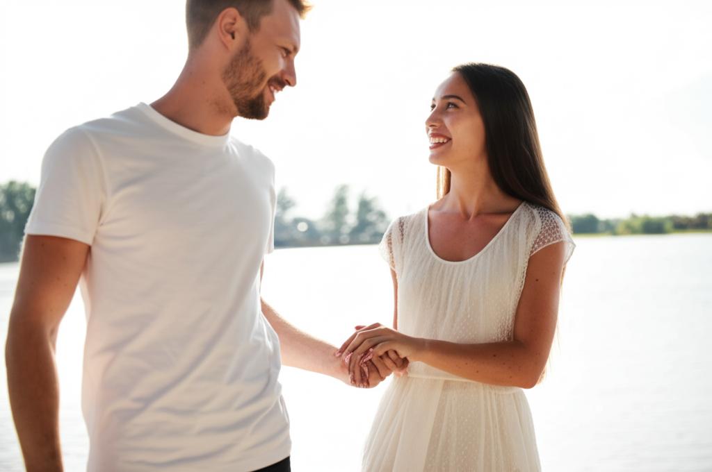 Happy couple holding hands