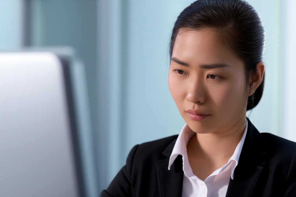 stressed asian office worker looking tired after work, subtle feeling of distance in a relationship, realistic photo