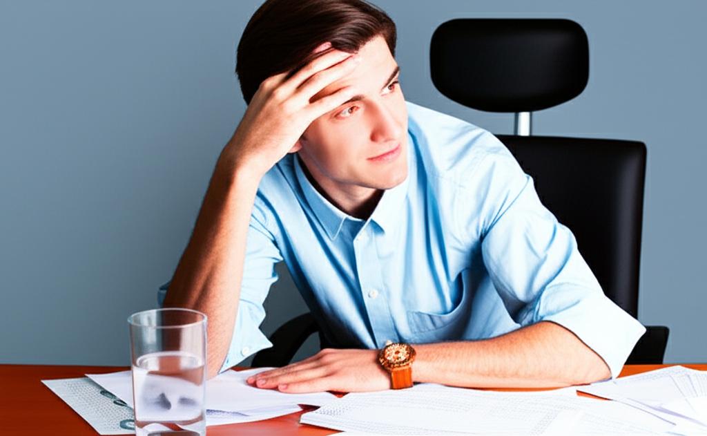 man looking stressed at work needing to use the restroom frequently