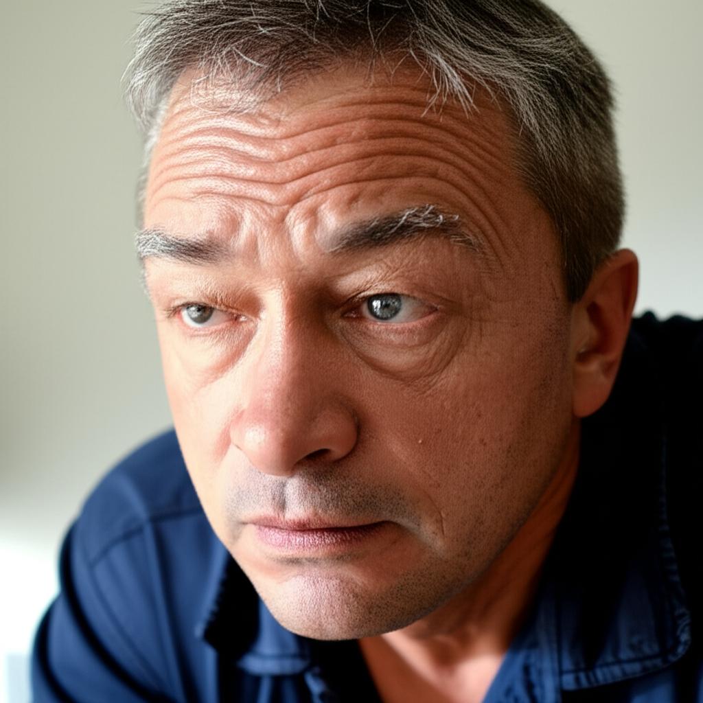 middle aged man looking tired and reflective