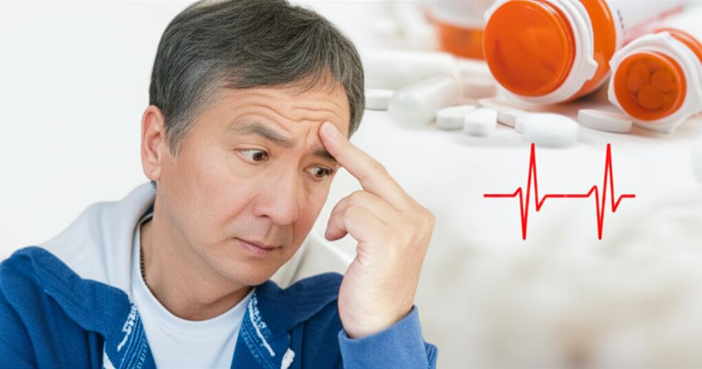 Man looking stressed, thinking about health and dependency on medication