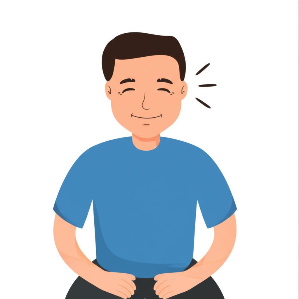 Illustration of a middle-aged man feeling relieved and smiling after successfully managing his prostate symptoms.