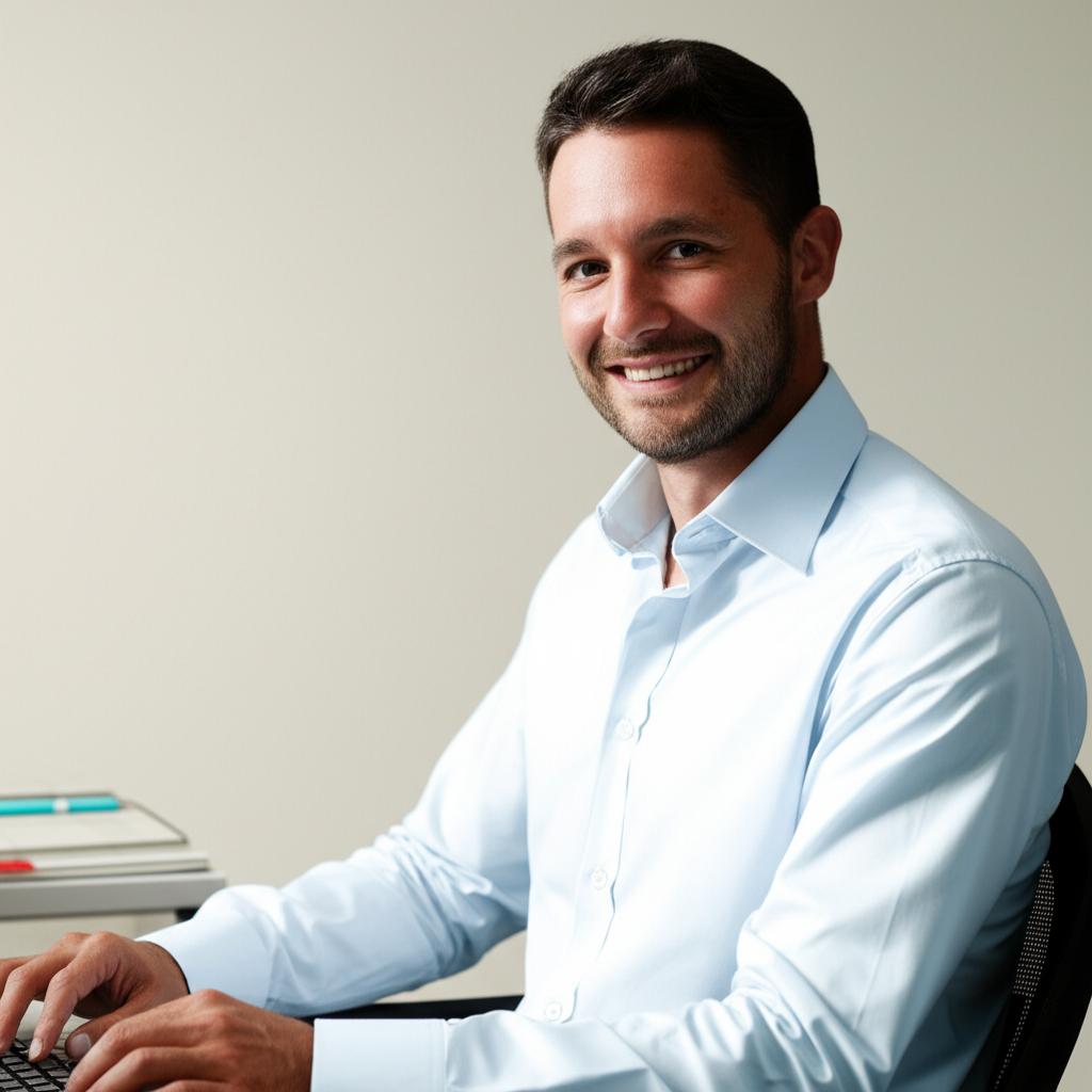 man smiling and focused working at desk after feeling better