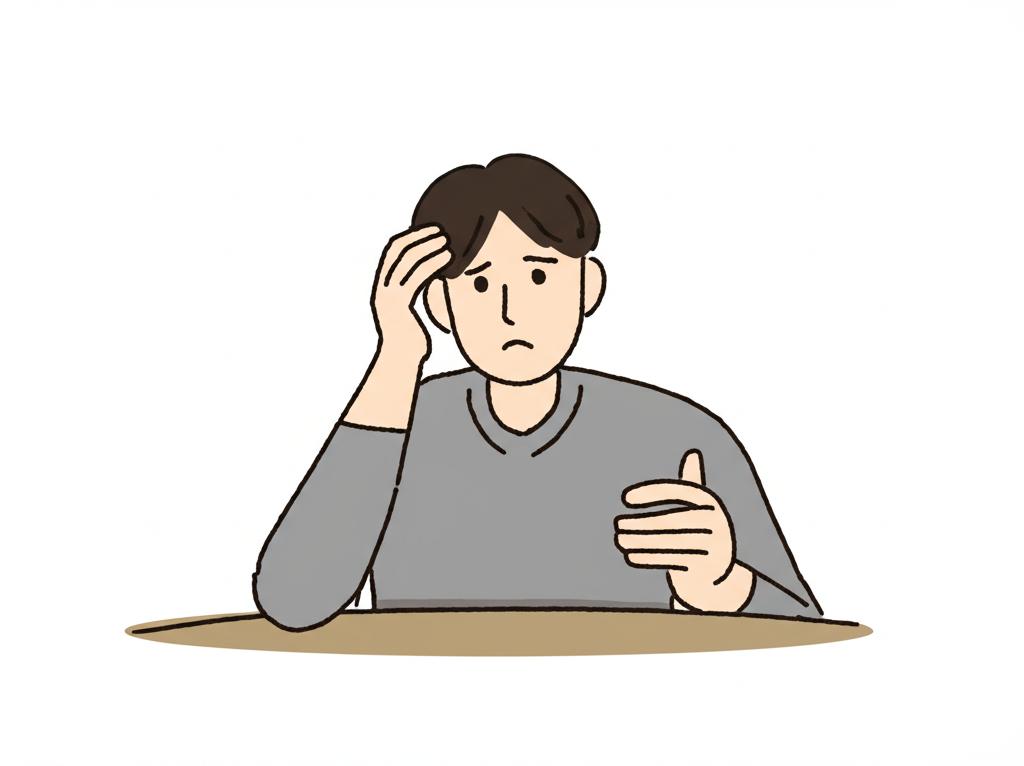 Illustration of a man feeling low after a temporary energy boost fades, looking concerned.