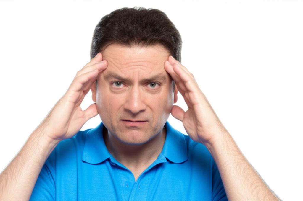 A man looking stressed and tired, then a subsequent image of the same man looking energetic and smiling.